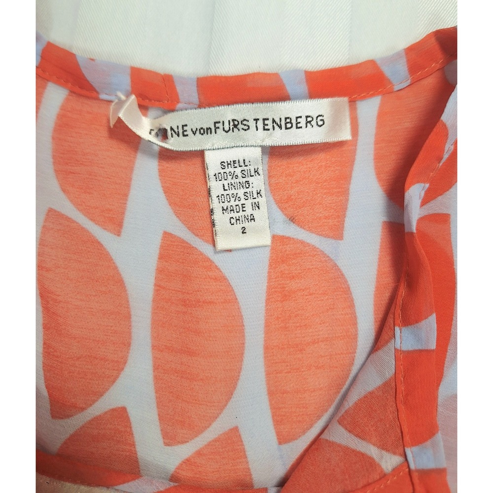 Diane von Furstenberg‎ Silk Mini Dress Orange Navy Geometric Print Size 2 DVF - Picture 5 of 7